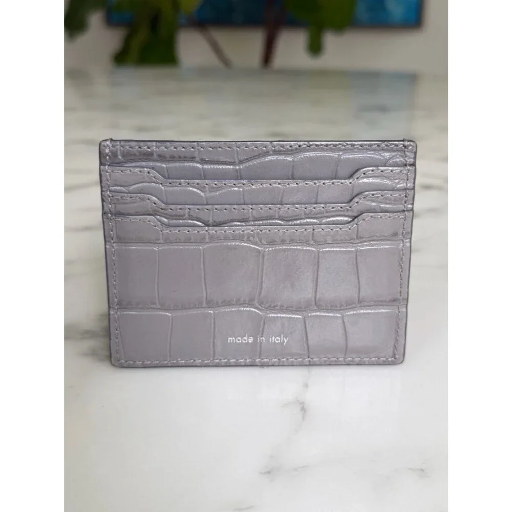 Senreve Carte Folio Dragon Croc Embossed Leather Card Holder Storm Gray